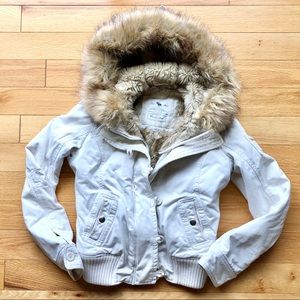 A&F Khaki Fur Jacket